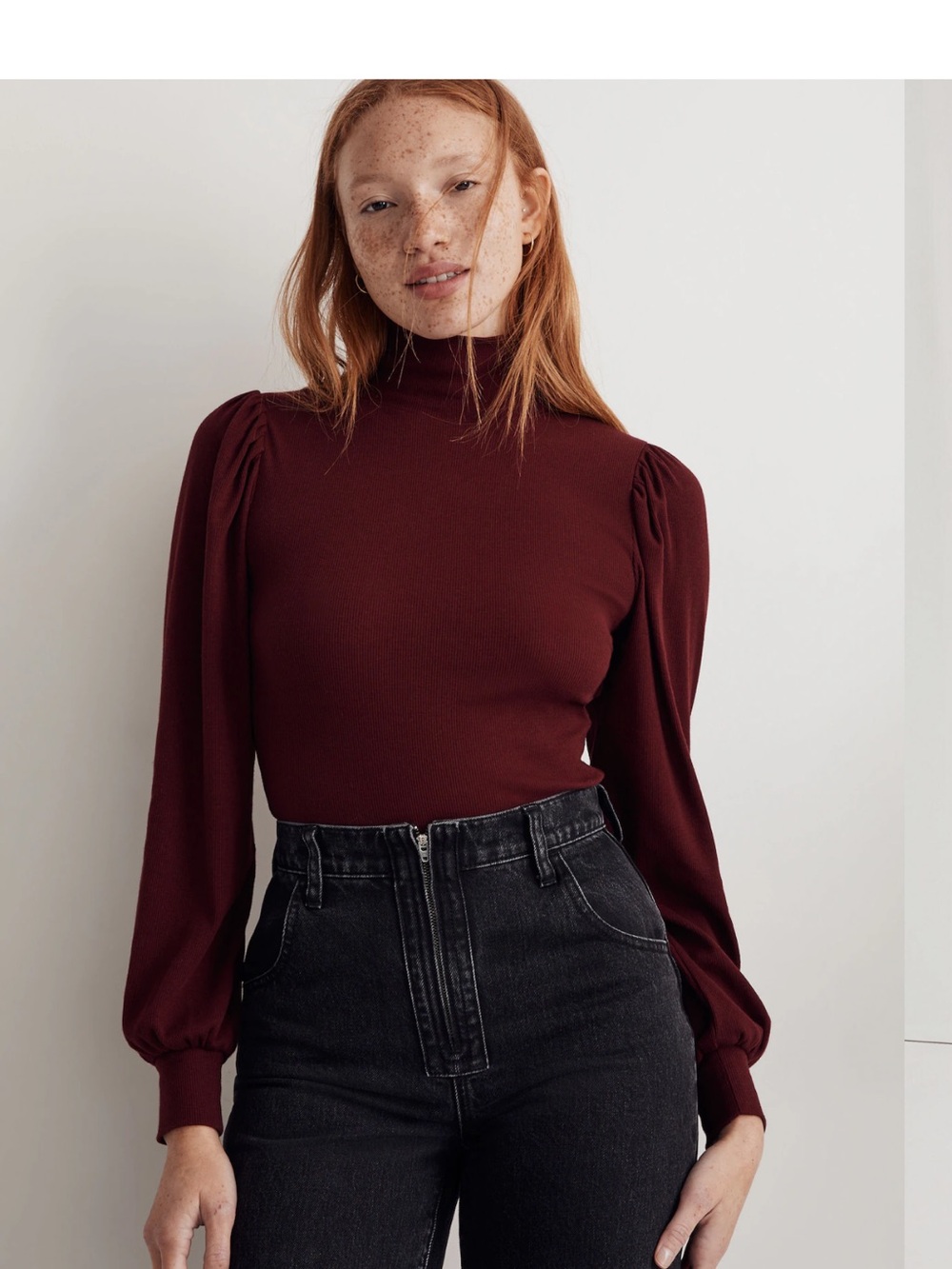 Madewell Ribbed Mock Neck Top in Cabernet